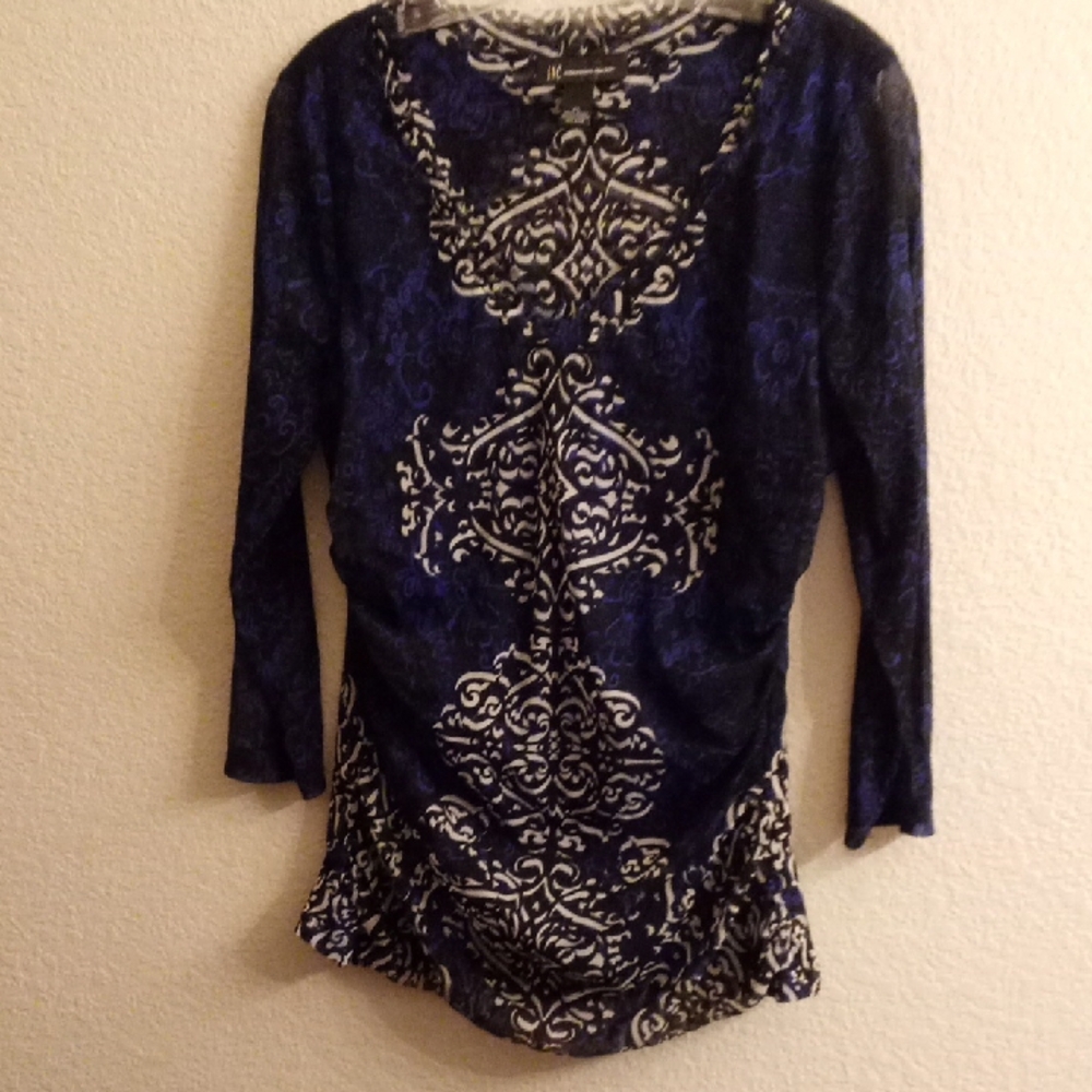 I-N-C International Concepts Women's Sz XL Blue and White Top B4 X